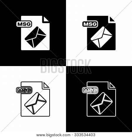Set Msg File Document. Download Msg Button Icon Isolated On Black And White Background. Msg File Sym