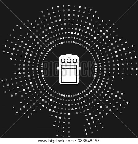 White Guitar Pedal Icon Isolated On Grey Background. Musical Equipment. Abstract Circle Random Dots.