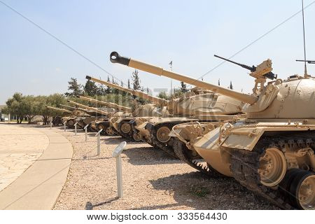 Latrun, Israel - March 21, 2019: Different Tanks At The Yad La-shiryon Armored Corps Memorial Site A