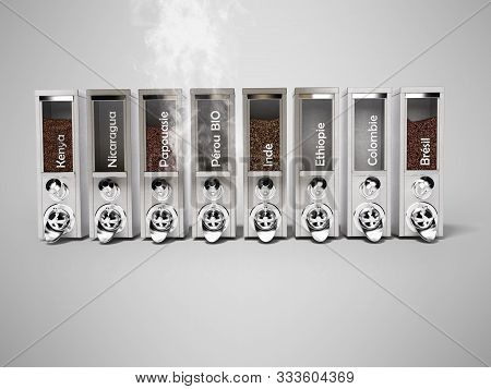 Concept Metal Boxes For The Sale Of Coffee 3d Rendering On Gray Background With Shadow