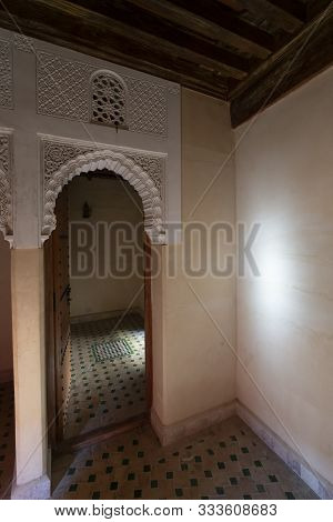 Fez, Morocco. November 9, 2019.  View Of The Interior Rooms Of The Al Attarine Madrasa