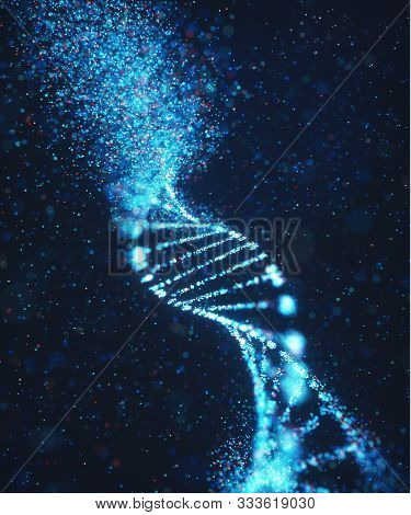 Genetic Syndrome And Genetic Disorder, 3d Illustration Of Science Concept. Colorful Dna Molecule.