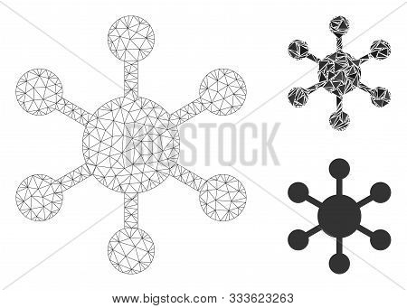 Mesh Network Node Model With Triangle Mosaic Icon. Wire Frame Triangular Mesh Of Network Node. Vecto