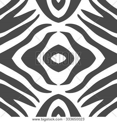 Geometric Zebra Stripes Seamless Pattern Background. Abstract Black And White Animal Print. Can Be U