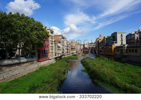 Girona, Spain, View From Post De Pedra, Colourful Buildings At The Riu Onyar