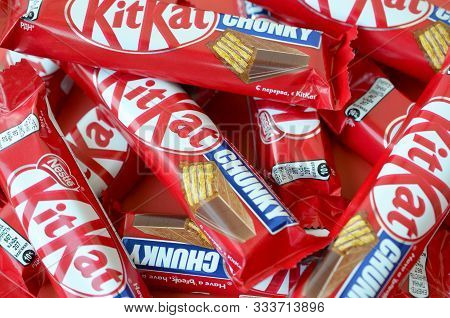 Kit Kat Is A Chocolate Covered Wafer Bar Created In 1911 By Rowntrees Of York, England. Nestle Which
