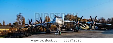 Poltava, Ukraine - October 19, 2019: Tupolev Russian Tu-95 Bear War Bomber. Poltava National Militar