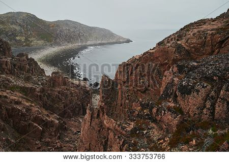 Beautiful Summer Day Landscape Abandoned Artnature Coastal Defense North Teriberka, Barents Sea View