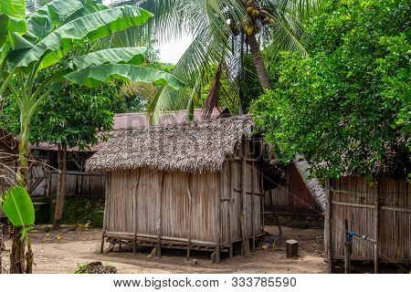 Poor Village With Wooden Cottages  At Lokobe Nature Strict Reserve In Madagascar, Nosy Be, Africa