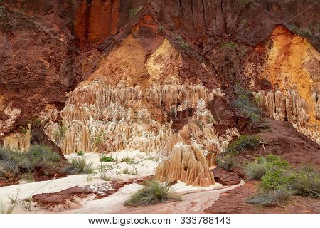 Red Sandstone Formations  And Needles (tsingys) In Tsingy Rouge Park In Madagascar, Africa