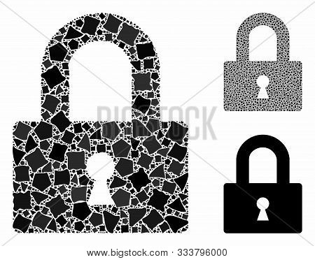 Lock Mosaic Of Abrupt Items In Different Sizes And Shades, Based On Lock Icon. Vector Abrupt Items A