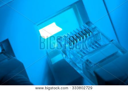 Network cable connector, LAN cable, Blue RJ-45 cable.