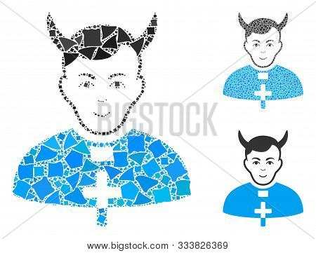 Devil Priest Mosaic Of Trembly Pieces In Variable Sizes And Color Tones, Based On Devil Priest Icon.