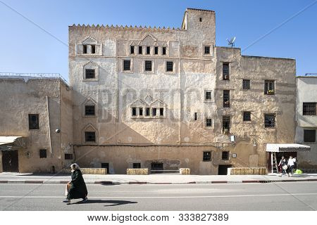 Fez, Morocco. November 9, 2019.  A Panoramic View Of The Bab Rcif  Square