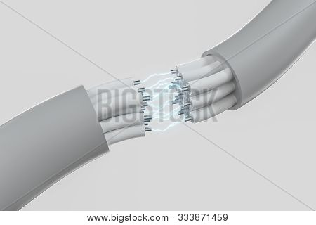 Cable With Extended Core, Electronic Connection Product, With Lightning Effect 3D Rendering.
