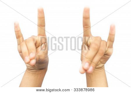 Pair Of Human Hands Isolated On White Doing Apana Mudra Pose- Gesture Of The Vital Air Apana. Also C