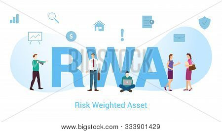 Rwa Risk Weighted Asset Concept With Big Word Or Text And Team People With Modern Flat Style - Vecto
