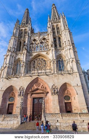 Burgos, Spain - 10 August 2019: The Cathedral Santa Maria de Burgos, is the maximum exponent of Gothic in Spain