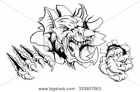 Tough Looking Welsh Red Dragon Y Ddraig Goch With The Same Features As On The Flag Of Wales, Like Th
