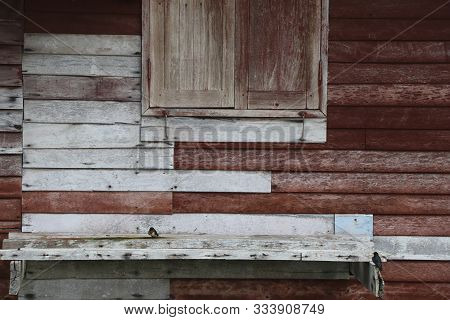 Old Wooden Walls And Windows. House Walls And Windows Made Of Wood.