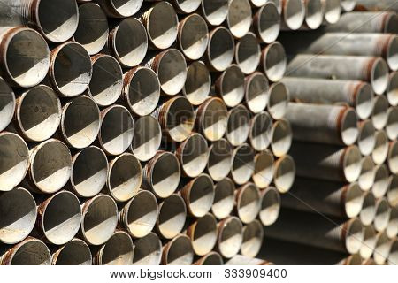 Stacked Steel Pipes Stacked Together. Steel Pipe