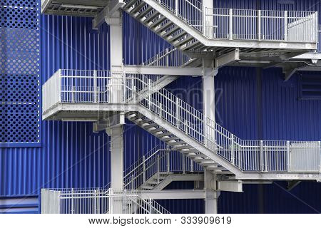 The Steel Staircase Of The Factory Building Is A Spiral Staircase For Up And Down.