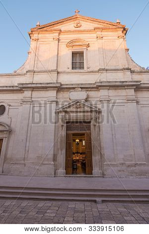 Ceglie Messapica, Italy  - August 2019, 15: Facade Of The Church Of Ceglie Messapica And Inside The 