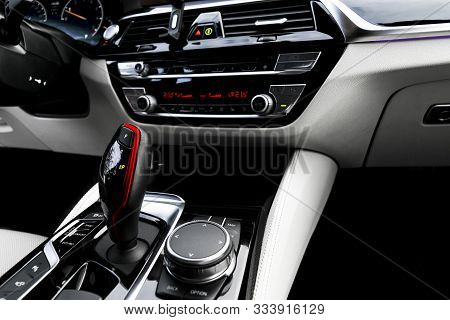 Modern Luxury Car White Leather Interior With Natural Wood Panel. Part Of Leather Car Seat Details W