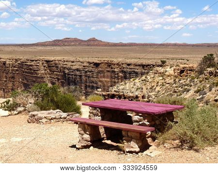 Lonely Picnic Area In The Desert Of Arizona, Usa