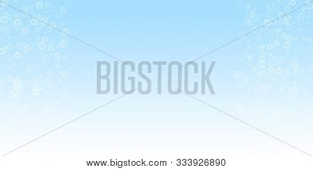 Soap Bubbles Abstract Background. Blowing Bubbles On Winter Sky Background. Breathtaking Soapy Foam 