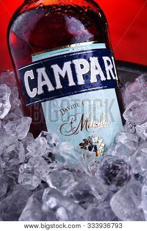 Bottle Of Campari, An Alcoholic Liqueur From Italy