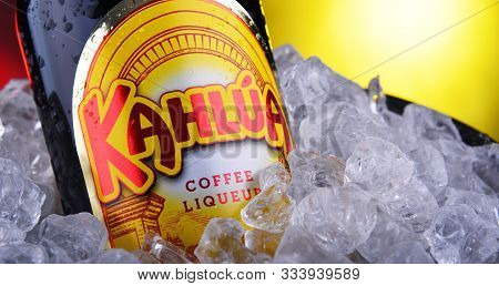 Bottle Of Kahlua Liqueur In Bucket With Crushed Ice