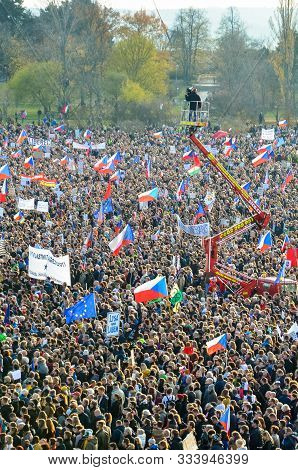 Prague, Czech Republic - Nov 16, 2019: Crowd Protests Against Prime Minister Babis And Minister Of J
