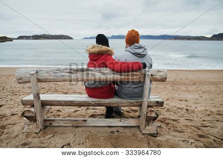 People On The Bench In Teriberka, Murmansk Region, Russia.