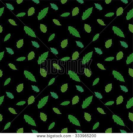 Seamless Pattern Of Green Leaves On Black Background