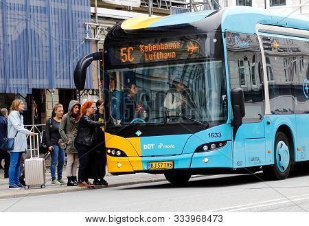 Copenhagen, Denmark - September 4, 2019: A Copenhagen Public Transportation Bus In Service On Line 5