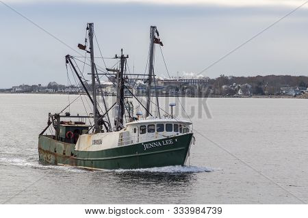 New Bedford, Massachusetts, Usa - November 15, 2019: Commercial Fishing Boat Jenna Lee, Hailing Port