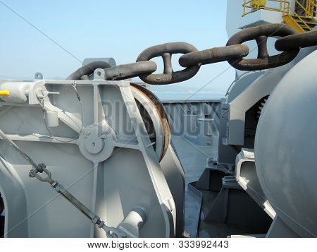 Drillship Anchor Winch During Sea Trials In South Korea.