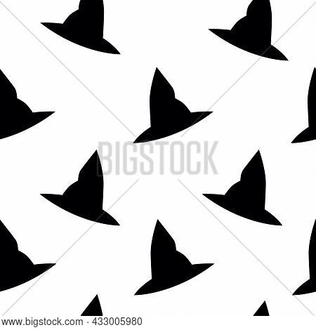 Witch's Hat Icon In Black Style. Pattern. Black And White Magic Pattern Stock Vector Illustration.