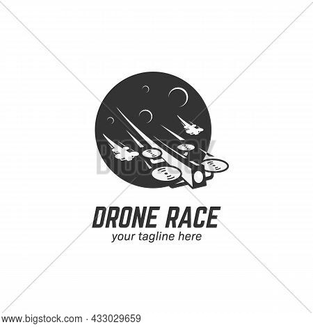 Fpv Drone Race Racing Logo Icon Illustration With Moon Background And Another Drone Silhouette