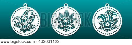 Laser Cut Coasters Or Decorative Pendants With Floral Art Deco Design. Stencil For Cnc Cutting. Wall