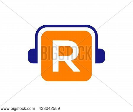 Headphone Logo On R Letter. Letter R Music Logo Design Template Headphone Concept