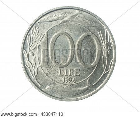 Italy 100 Lire Coin On A White Isolated Background