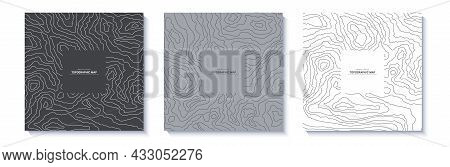 Set Of Topographic Maps Abstract Backgrounds. Outline Cartography Landscape. Collection Of Topograph