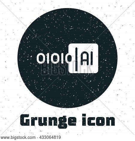 Grunge Binary Code Icon Isolated On White Background. Monochrome Vintage Drawing. Vector