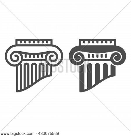 Fragment Of Greek Column Line And Solid Icon, Interior Design Concept, Part Of Ancient Column Vector