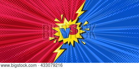 Superhero Halftoned Poster With Lightning. Versus Comic Design With Yellow Flash. Vector Illustratio