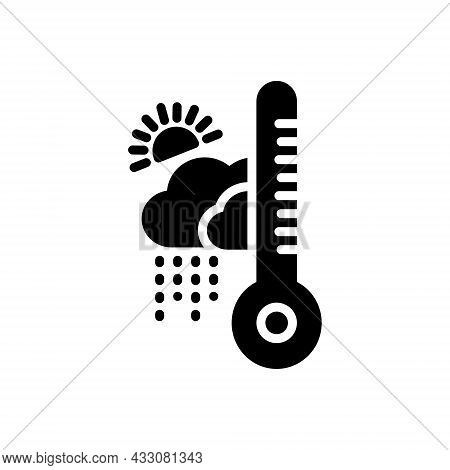 Black Solid Icon For Climate Rainy Fahrenheit Showery Thunder Forecast Weather Season Changing Envir