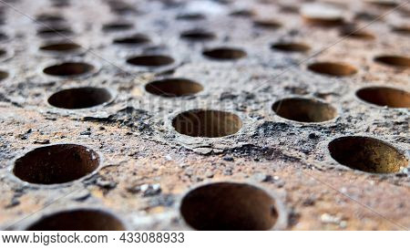 Tube Sheet Or Plate Of Heat Exchanger Boiler Selective Focus Shot At An Angle Closeup Texture Indust
