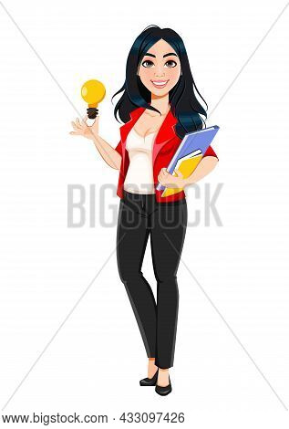 Business Woman, Manager, Banker, Beautiful Successful Girl. Businesswoman Cartoon Character Having A